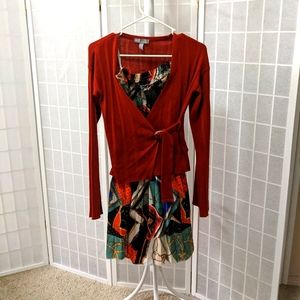 Casual set: a Wrap Sweater with an Abstract Skirt